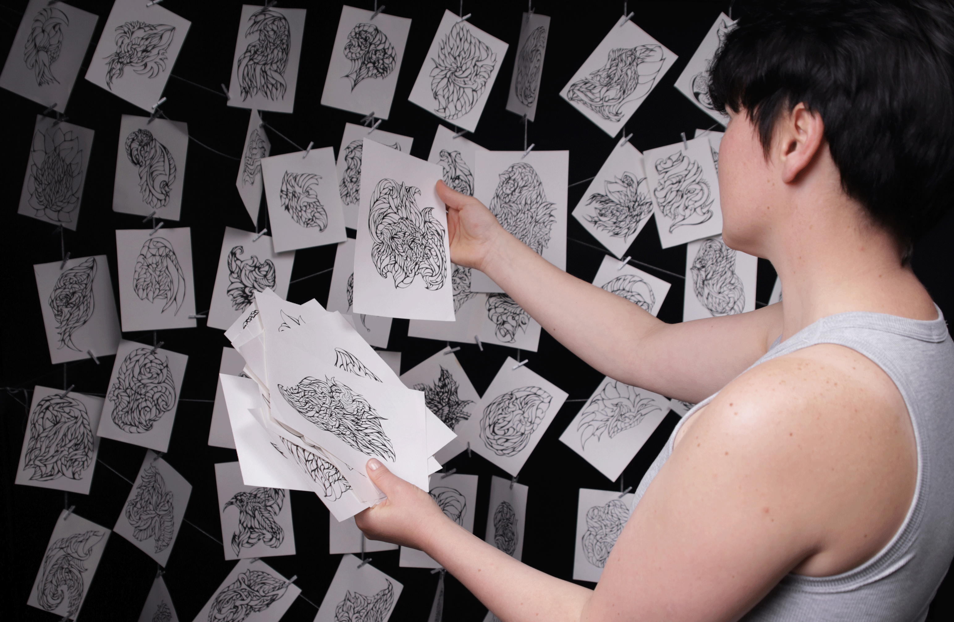 Textile and pattern designer creating original hand-drawn artwork